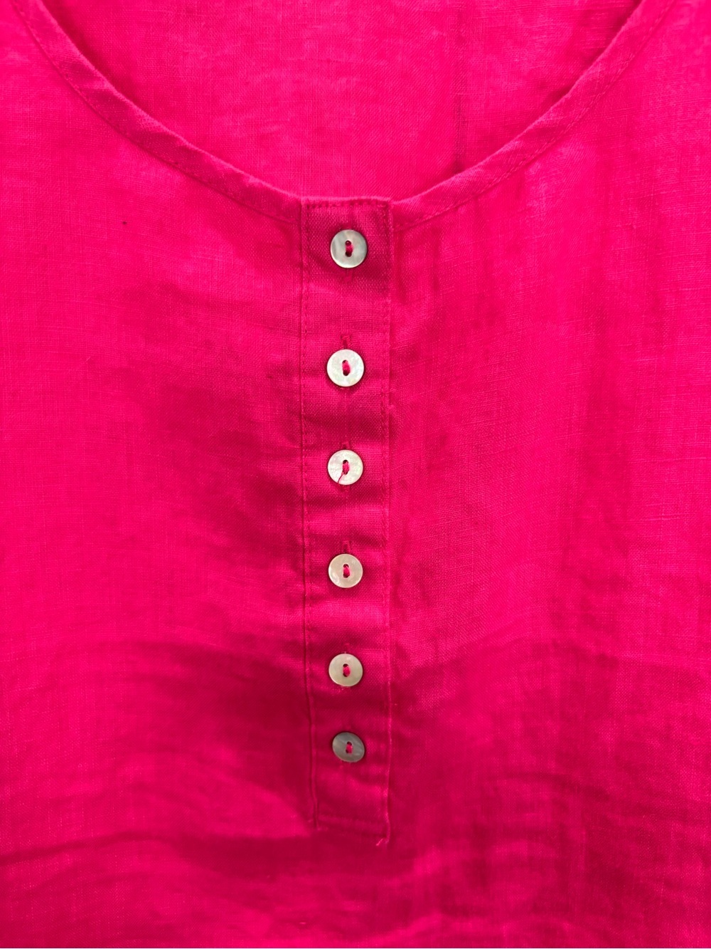 ✨Jones New York Hot Pink Sleeveless Linen Henley Tank - Picture 3 of 7
